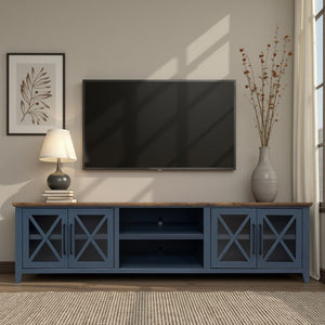 English Elm Ithaca 96 Inch Farmhouse Coastal Entertainment Console with Glass X-pane Doors Fully Assembled Blue B108P427276