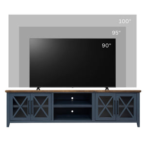 English Elm Ithaca 96 Inch Farmhouse Coastal Entertainment Console with Glass X-pane Doors Fully Assembled Blue B108P427276