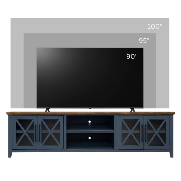 English Elm Ithaca 96 Inch Farmhouse Coastal Entertainment Console with Glass X-pane Doors Fully Assembled Blue B108P427276