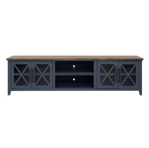 English Elm Ithaca 96 Inch Farmhouse Coastal Entertainment Console with Glass X-pane Doors Fully Assembled Blue B108P427276
