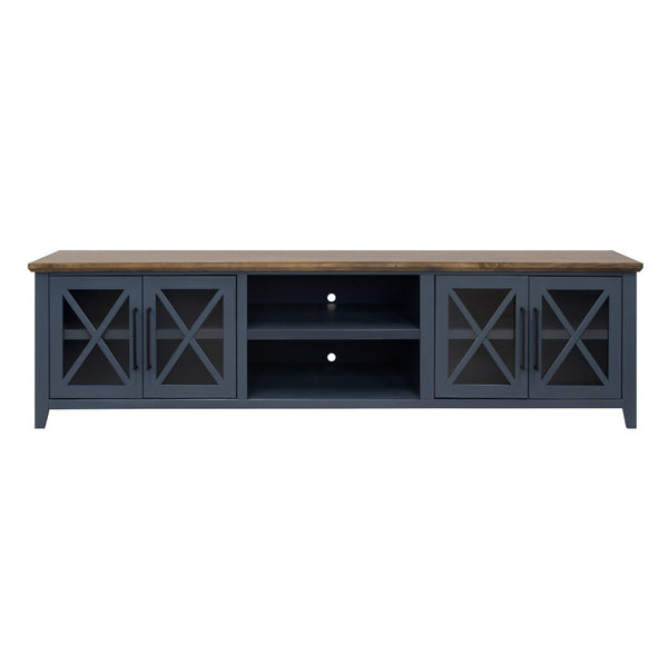 English Elm Ithaca 96 Inch Farmhouse Coastal Entertainment Console with Glass X-pane Doors Fully Assembled Blue B108P427276