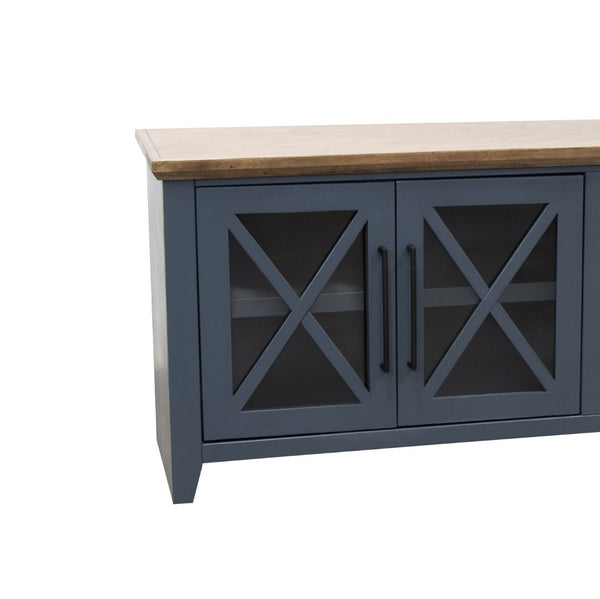 English Elm Ithaca 96 Inch Farmhouse Coastal Entertainment Console with Glass X-pane Doors Fully Assembled Blue B108P427276