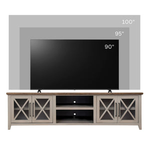 English Elm Ithaca 96 Inch Farmhouse Coastal Entertainment Console with Glass X-pane Doors Fully Assembled Beige B108P427277