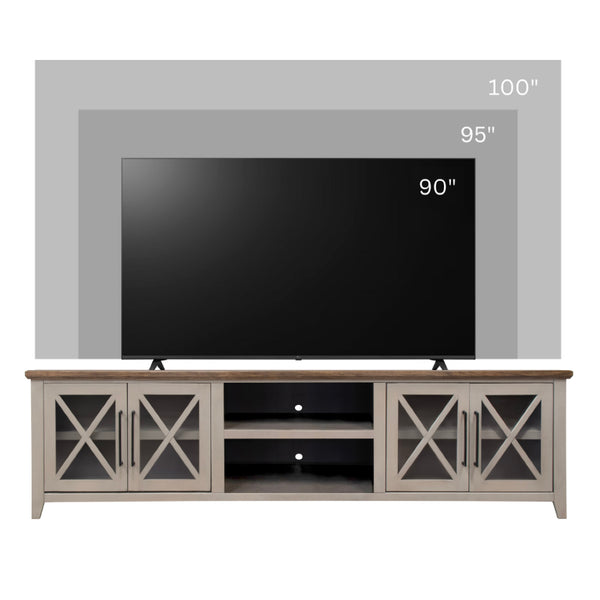 English Elm Ithaca 96 Inch Farmhouse Coastal Entertainment Console with Glass X-pane Doors Fully Assembled Beige B108P427277