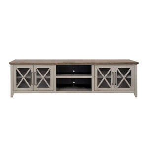 English Elm Ithaca 96 Inch Farmhouse Coastal Entertainment Console with Glass X-pane Doors Fully Assembled Beige B108P427277