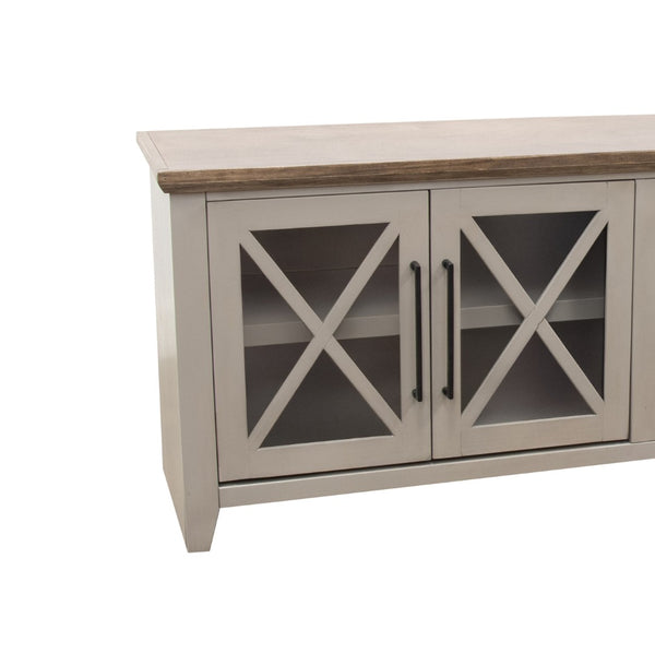 English Elm Ithaca 96 Inch Farmhouse Coastal Entertainment Console with Glass X-pane Doors Fully Assembled Beige B108P427277