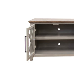English Elm Ithaca 96 Inch Farmhouse Coastal Entertainment Console with Glass X-pane Doors Fully Assembled Beige B108P427277