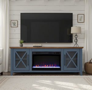 English Elm Ithaca Coastal Farmhouse Fireplace Tv Stand with Knotty Alder Top for Living Rooms Blue B108P427278