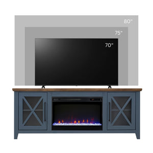 English Elm Ithaca Coastal Farmhouse Fireplace Tv Stand with Knotty Alder Top for Living Rooms Blue B108P427278