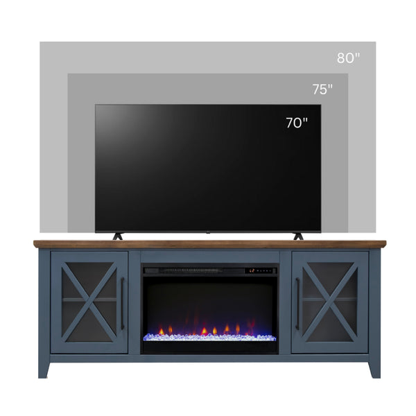 English Elm Ithaca Coastal Farmhouse Fireplace Tv Stand with Knotty Alder Top for Living Rooms Blue B108P427278