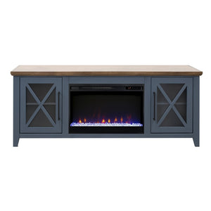 English Elm Ithaca Coastal Farmhouse Fireplace Tv Stand with Knotty Alder Top for Living Rooms Blue B108P427278