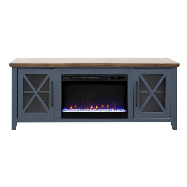 English Elm Ithaca Coastal Farmhouse Fireplace Tv Stand with Knotty Alder Top for Living Rooms Blue B108P427278