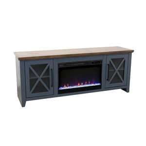 English Elm Ithaca Coastal Farmhouse Fireplace Tv Stand with Knotty Alder Top for Living Rooms Blue B108P427278