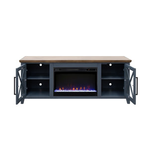 English Elm Ithaca Coastal Farmhouse Fireplace Tv Stand with Knotty Alder Top for Living Rooms Blue B108P427278