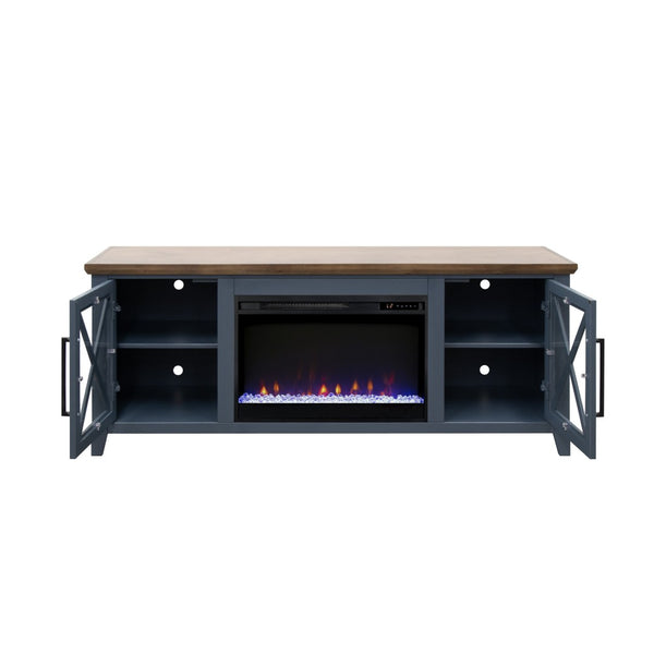 English Elm Ithaca Coastal Farmhouse Fireplace Tv Stand with Knotty Alder Top for Living Rooms Blue B108P427278