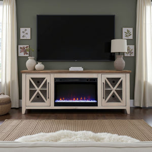 English Elm Ithaca Coastal Farmhouse Fireplace Tv Stand with Knotty Alder Top for Living Rooms Beige B108P427279
