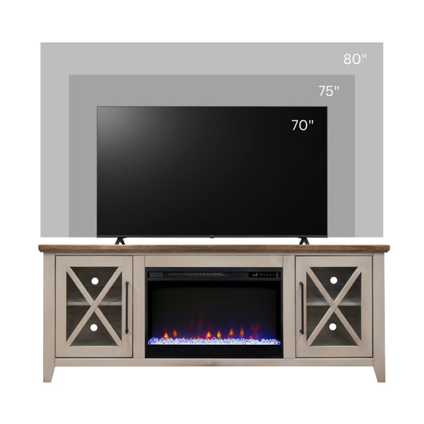 English Elm Ithaca Coastal Farmhouse Fireplace Tv Stand with Knotty Alder Top for Living Rooms Beige B108P427279