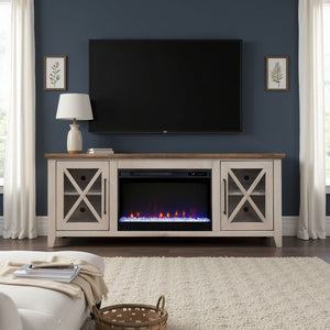 English Elm Ithaca Coastal Farmhouse Fireplace Tv Stand with Knotty Alder Top for Living Rooms Beige B108P427279