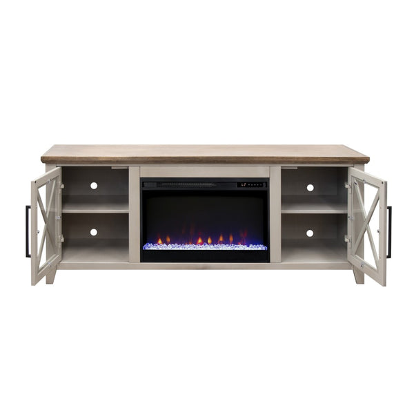 English Elm Ithaca Coastal Farmhouse Fireplace Tv Stand with Knotty Alder Top for Living Rooms Beige B108P427279