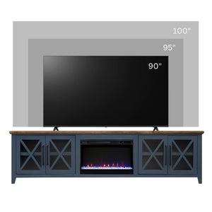 English Elm Ithaca 96 Inch Farmhouse Electric Fireplace Tv Stand with Glass Door Storage Blue B108P427280