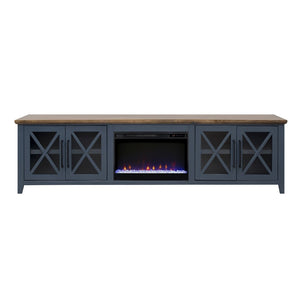 English Elm Ithaca 96 Inch Farmhouse Electric Fireplace Tv Stand with Glass Door Storage Blue B108P427280