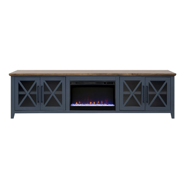 English Elm Ithaca 96 Inch Farmhouse Electric Fireplace Tv Stand with Glass Door Storage Blue B108P427280