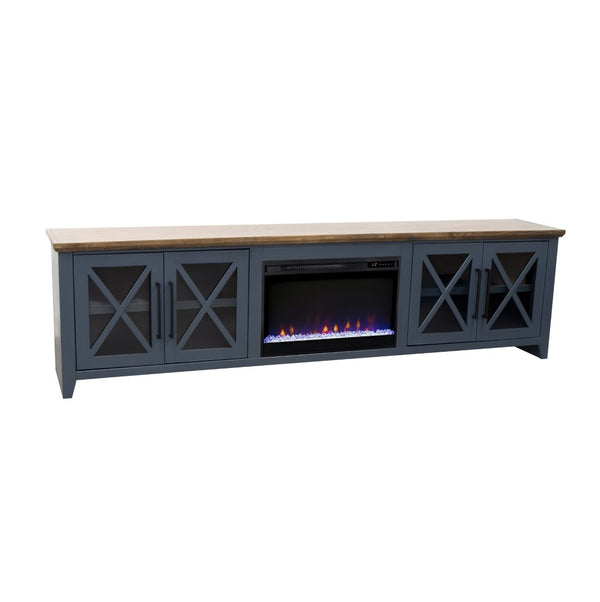 English Elm Ithaca 96 Inch Farmhouse Electric Fireplace Tv Stand with Glass Door Storage Blue B108P427280