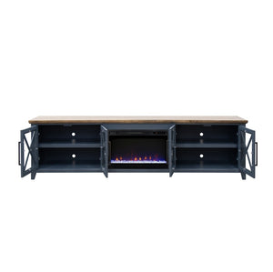 English Elm Ithaca 96 Inch Farmhouse Electric Fireplace Tv Stand with Glass Door Storage Blue B108P427280