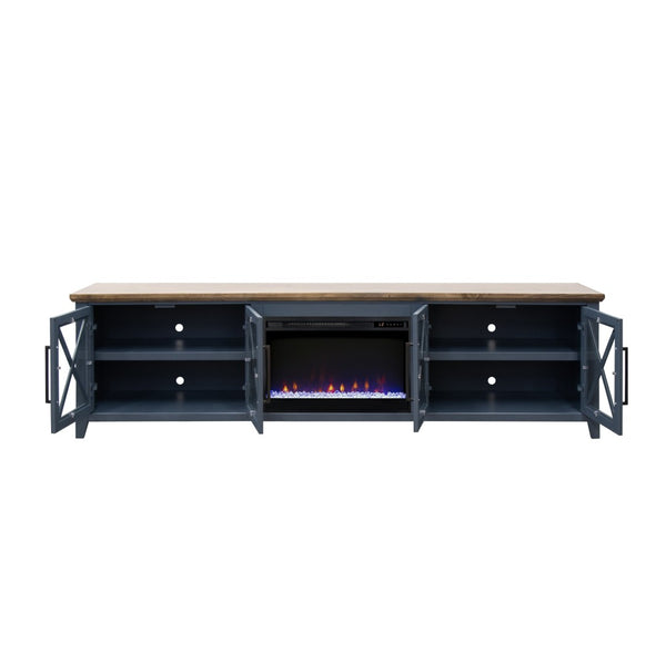 English Elm Ithaca 96 Inch Farmhouse Electric Fireplace Tv Stand with Glass Door Storage Blue B108P427280