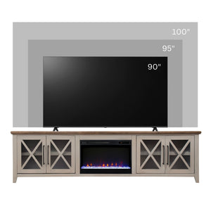 English Elm Ithaca 96 Inch Farmhouse Electric Fireplace Tv Stand with Glass Door Storage Beige B108P427281