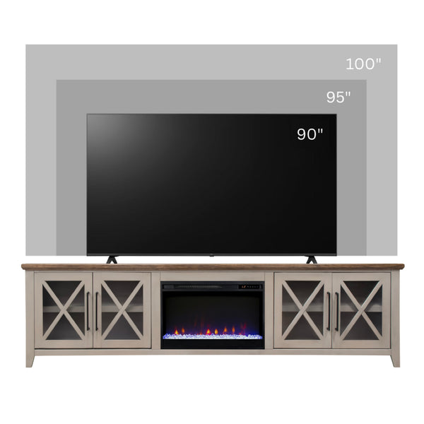 English Elm Ithaca 96 Inch Farmhouse Electric Fireplace Tv Stand with Glass Door Storage Beige B108P427281