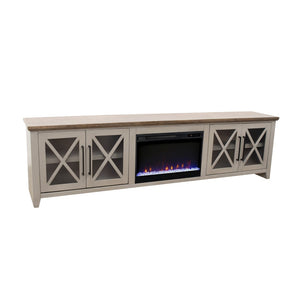 English Elm Ithaca 96 Inch Farmhouse Electric Fireplace Tv Stand with Glass Door Storage Beige B108P427281