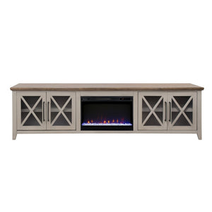 English Elm Ithaca 96 Inch Farmhouse Electric Fireplace Tv Stand with Glass Door Storage Beige B108P427281