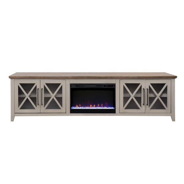 English Elm Ithaca 96 Inch Farmhouse Electric Fireplace Tv Stand with Glass Door Storage Beige B108P427281