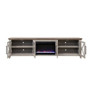 English Elm Ithaca 96 Inch Farmhouse Electric Fireplace Tv Stand with Glass Door Storage Beige B108P427281