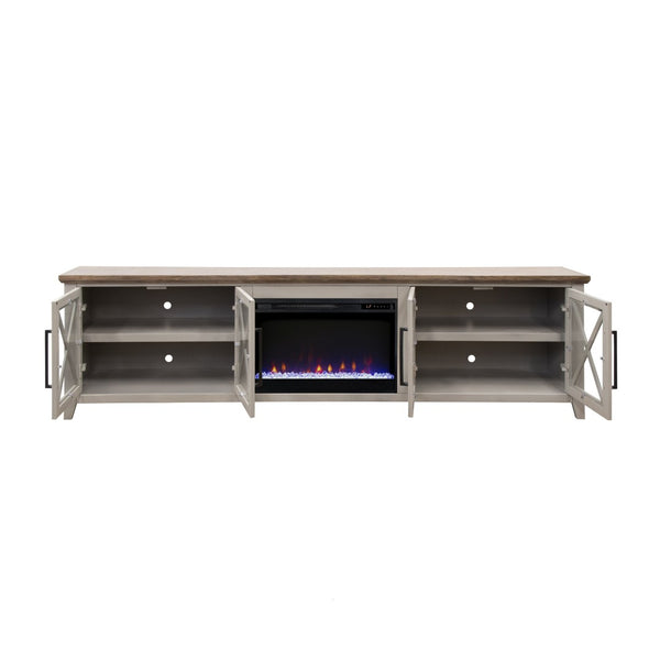 English Elm Ithaca 96 Inch Farmhouse Electric Fireplace Tv Stand with Glass Door Storage Beige B108P427281