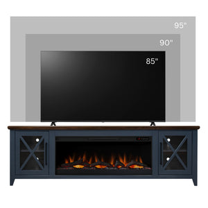 English Elm Ithaca 83 Inch Electric Fireplace Tv Stand Coastal Farmhouse Knotty Alder Console Blue B108P427282