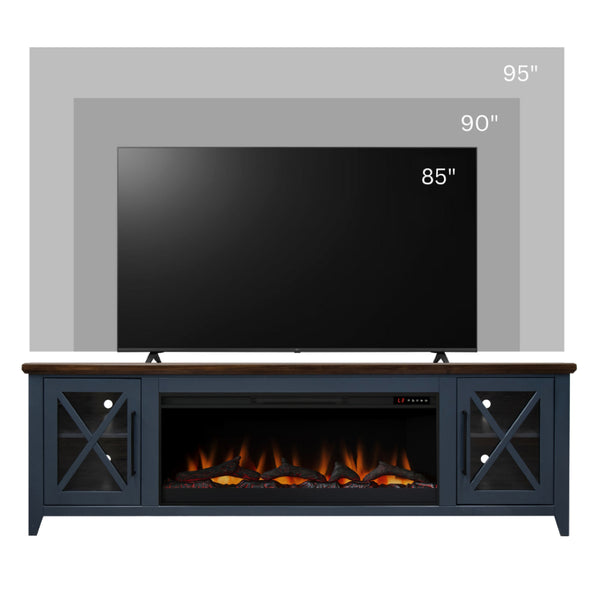 English Elm Ithaca 83 Inch Electric Fireplace Tv Stand Coastal Farmhouse Knotty Alder Console Blue B108P427282