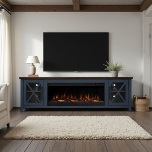 English Elm Ithaca 83 Inch Electric Fireplace Tv Stand Coastal Farmhouse Knotty Alder Console Blue B108P427282