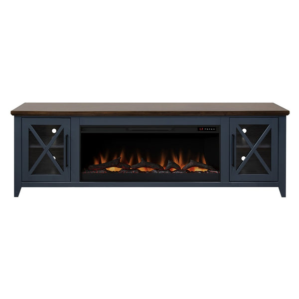 English Elm Ithaca 83 Inch Electric Fireplace Tv Stand Coastal Farmhouse Knotty Alder Console Blue B108P427282
