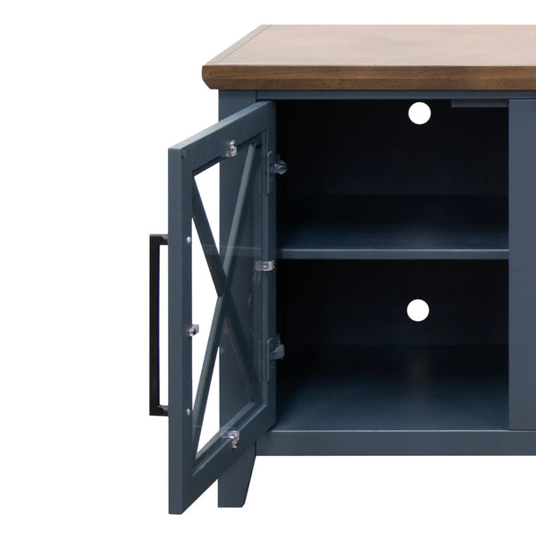 English Elm Ithaca 83 Inch Electric Fireplace Tv Stand Coastal Farmhouse Knotty Alder Console Blue B108P427282