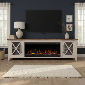 English Elm Ithaca 83 Inch Electric Fireplace Tv Stand Coastal Farmhouse Knotty Alder Console Beige B108P427283