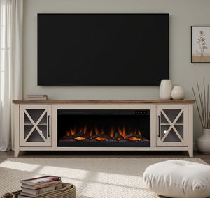 English Elm Ithaca 83 Inch Electric Fireplace Tv Stand Coastal Farmhouse Knotty Alder Console Beige B108P427283