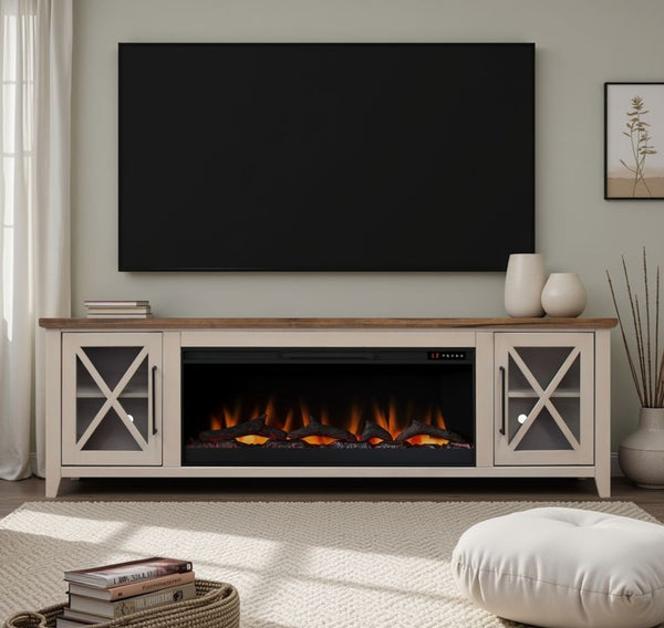 English Elm Ithaca 83 Inch Electric Fireplace Tv Stand Coastal Farmhouse Knotty Alder Console Beige B108P427283