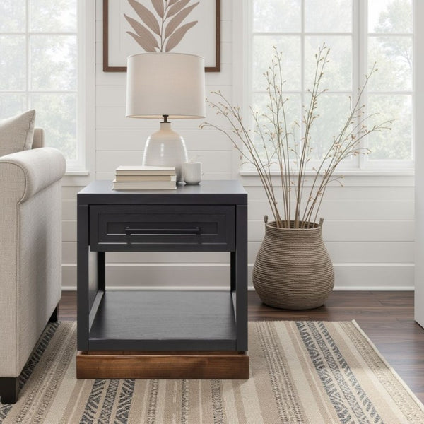 English Elm Nora Farmhouse Side Table Two Tone Finish with Drawer and Open Lower Shelf B108P427289