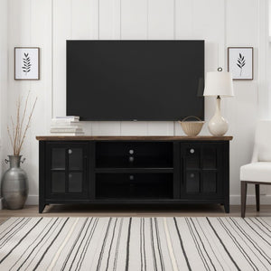 English Elm Ithaca 66 Inch Media Console Solid Wood Glass Door Tv Stand Coastal Farmhouse Style Black B108P427296