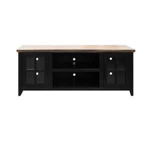 English Elm Ithaca 66 Inch Media Console Solid Wood Glass Door Tv Stand Coastal Farmhouse Style Black B108P427296