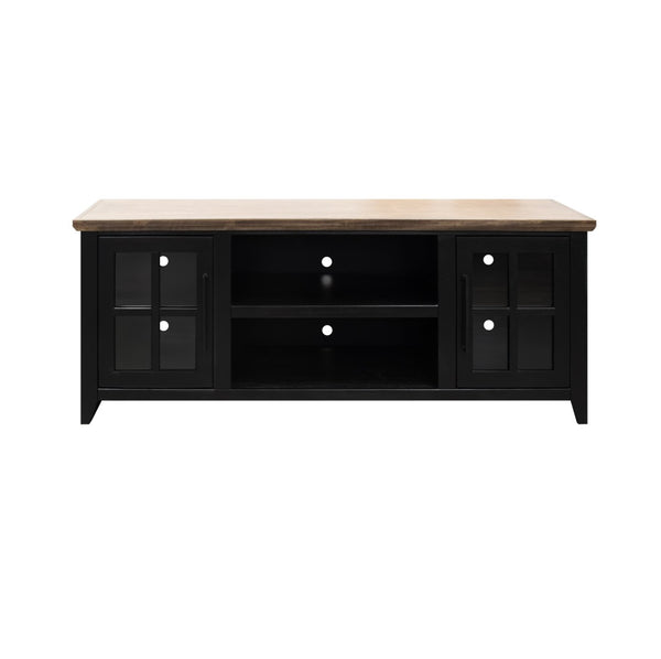 English Elm Ithaca 66 Inch Media Console Solid Wood Glass Door Tv Stand Coastal Farmhouse Style Black B108P427296