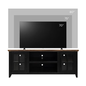 English Elm Ithaca 66 Inch Media Console Solid Wood Glass Door Tv Stand Coastal Farmhouse Style Black B108P427296