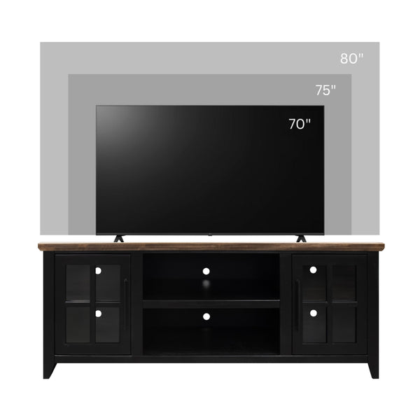 English Elm Ithaca 66 Inch Media Console Solid Wood Glass Door Tv Stand Coastal Farmhouse Style Black B108P427296
